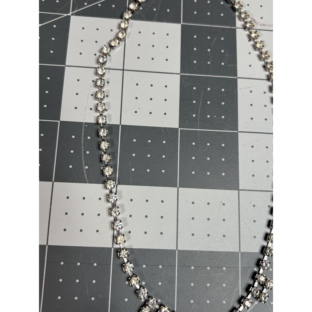 Vintage Silver Tone Rhinestone Choker Necklace Unmarked 14" 1950's 60's - Picture 3 of 7